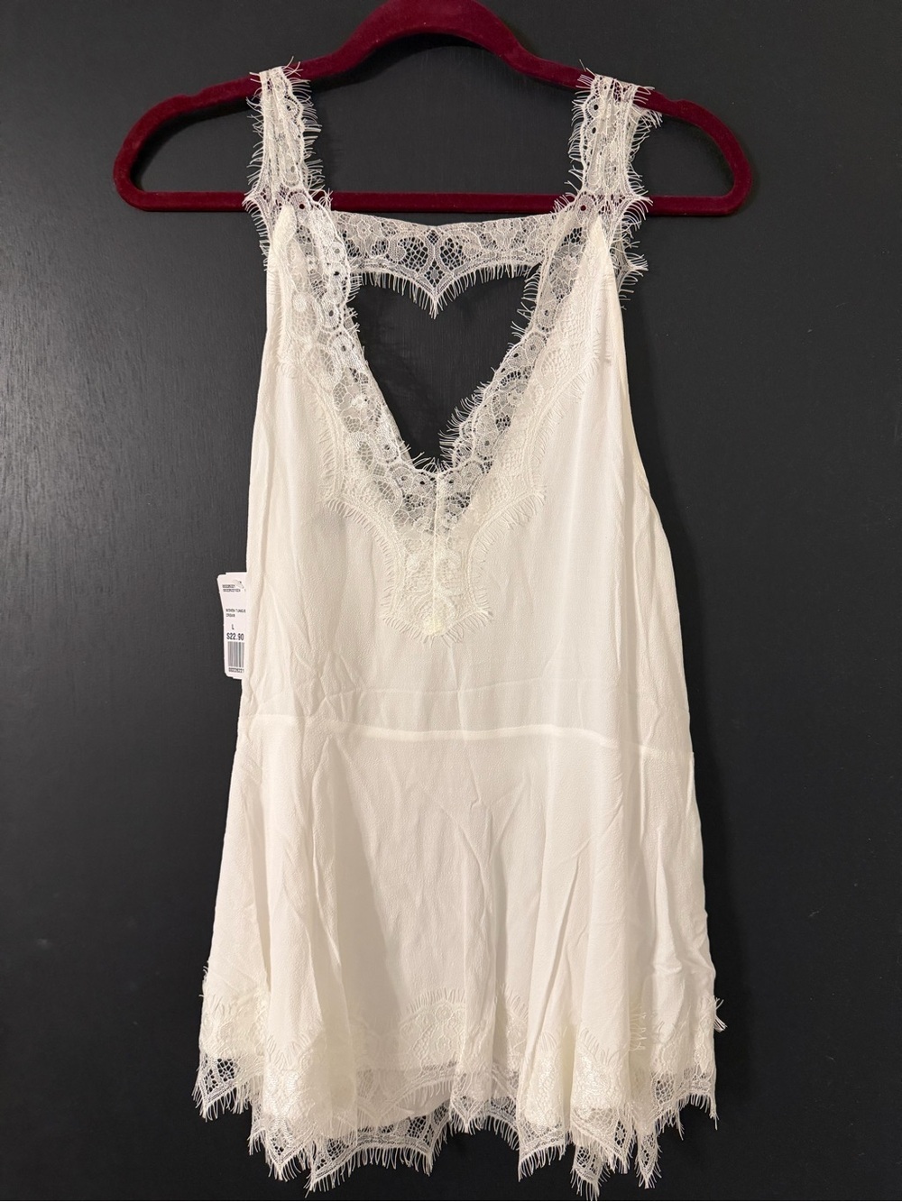 white Lace-Trim Tank Scalloped neckline Large NTW